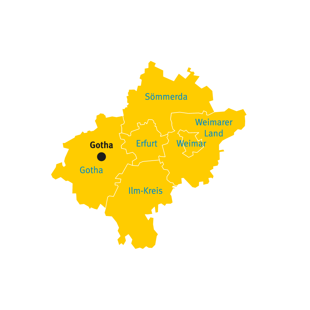 Flurbereinigungsbereich Mittelthüringen mit seinen zuständigen Landkreisen