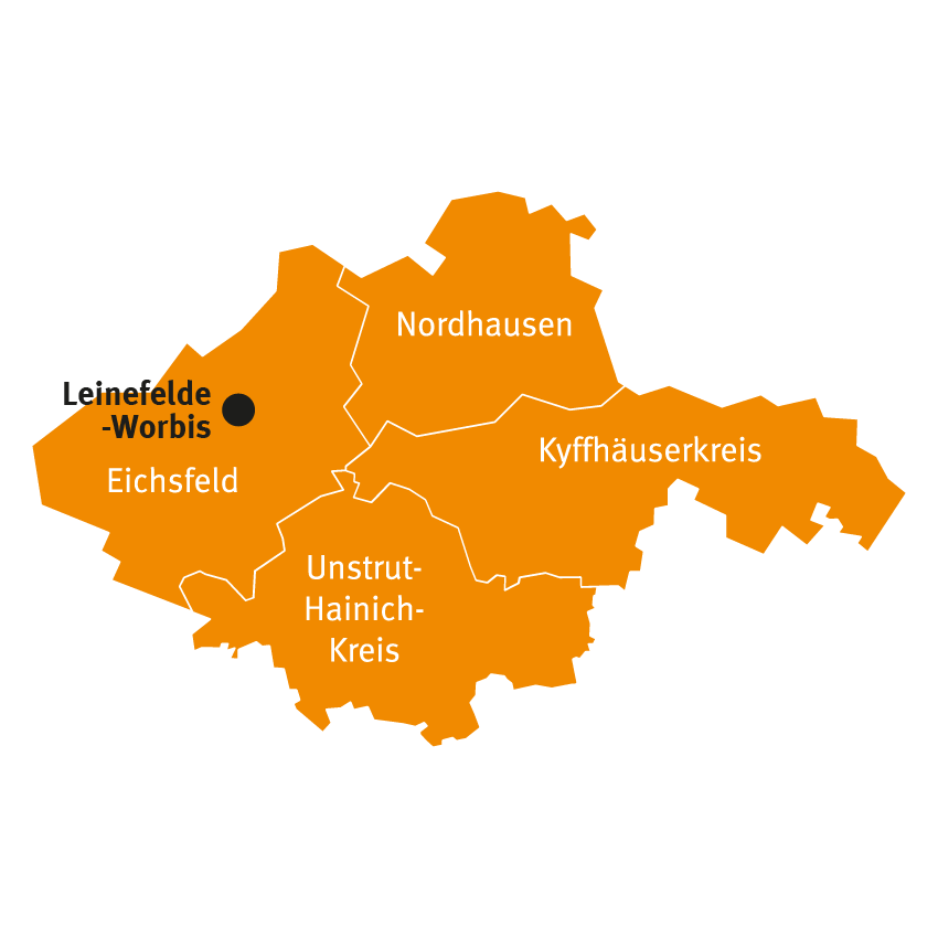 Zweigstelle Leinefelde-Worbis mit den zuständigen Landkreisen