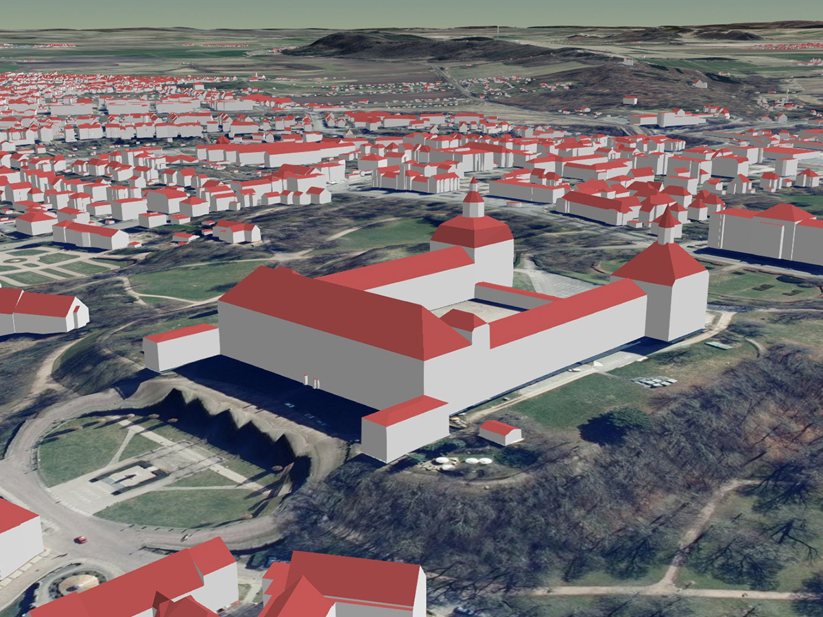 Schloss Friedenstein in Gotha als LoD2-Gebäudemodell (kombiniert mit Geländemodell und Orthophotos)