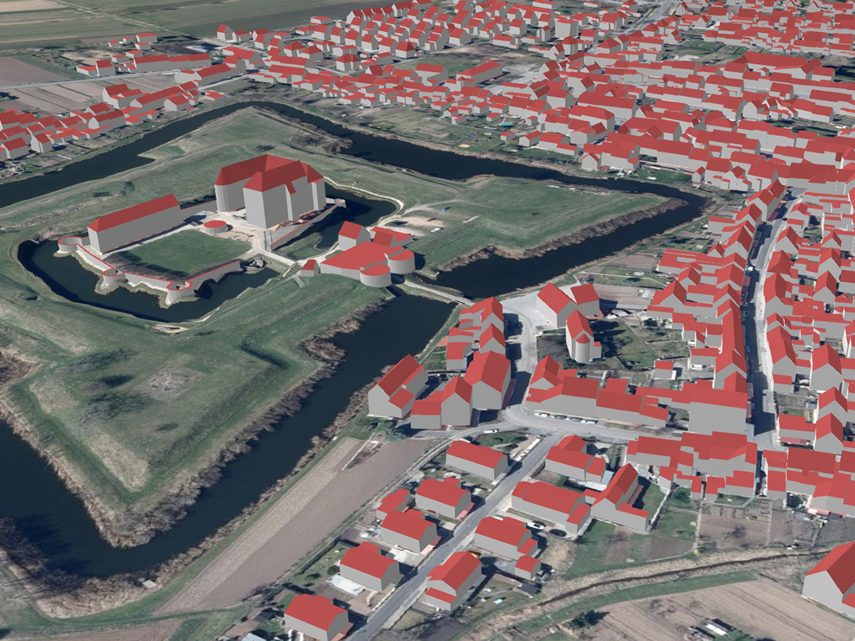 Wasserburg und Ort Heldrungen als LoD2-Gebäudemodell (kombiniert mit Geländemodell und Orthophotos)