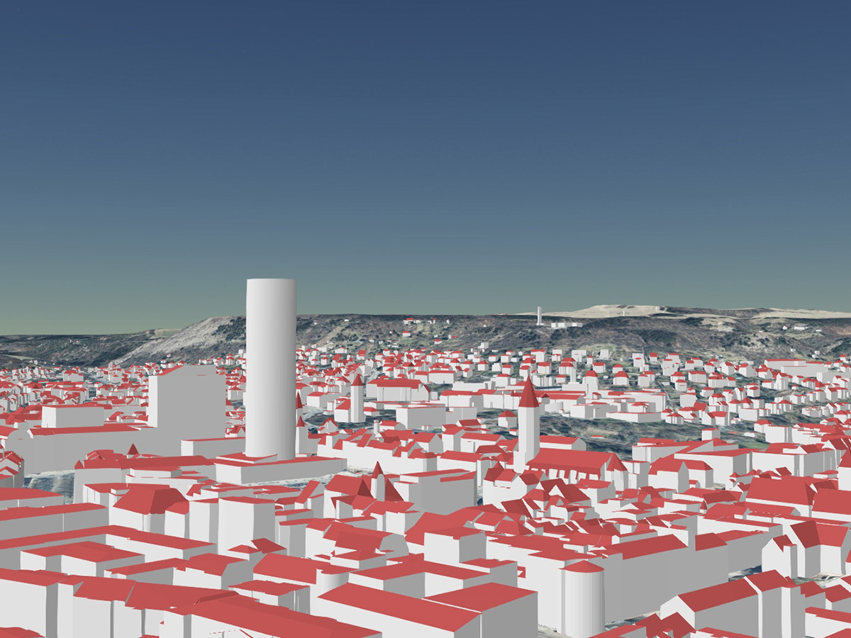 Jenaer Innenstadt als LoD2-Gebäudemodell (kombiniert mit Geländemodell und Orthophotos)