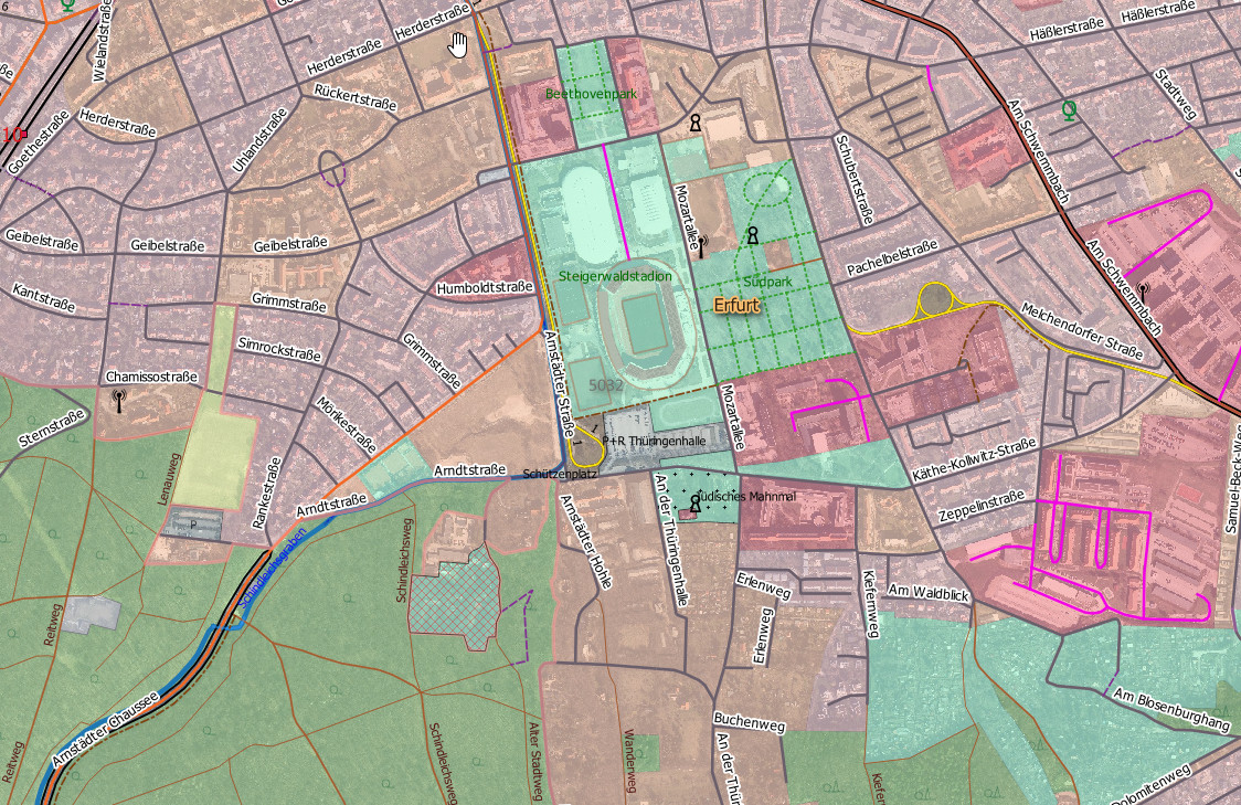Ansicht aus dem Basis-DLM mit hinterlegtem Orthophoto – Erfurt-Süd
