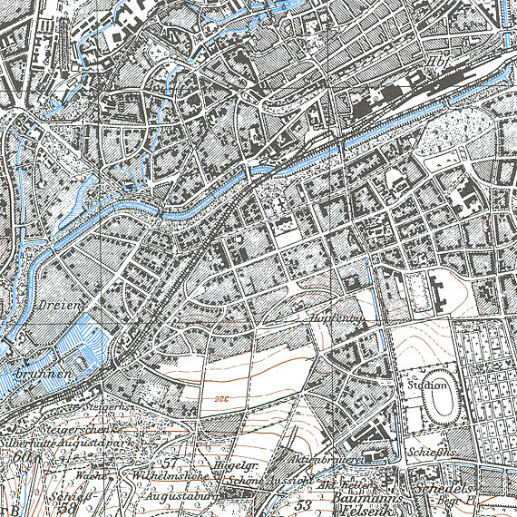 Kartenausschnitt des Kartenblattes 5032 (1.25 000) von Erfurt aus dem Jahr 1905 | Neuauflage mit Ergänzungen von 1936