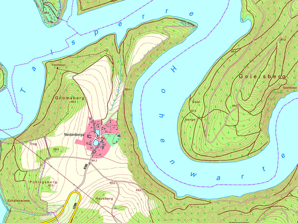 Ausschnitt aus der topographischen Karte 1:10 000 an der Hohenwarte-Talsperre