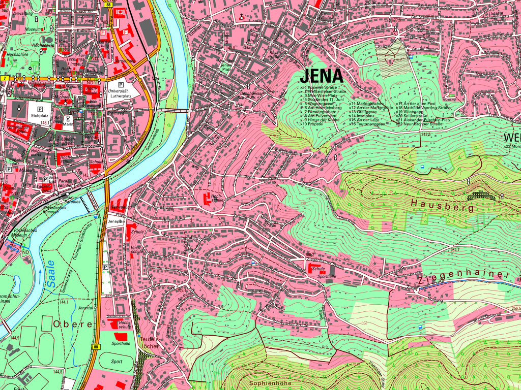 Kartenausschnitt aus der TK10 – Kartenblatt 5035-SO Jena von 2020