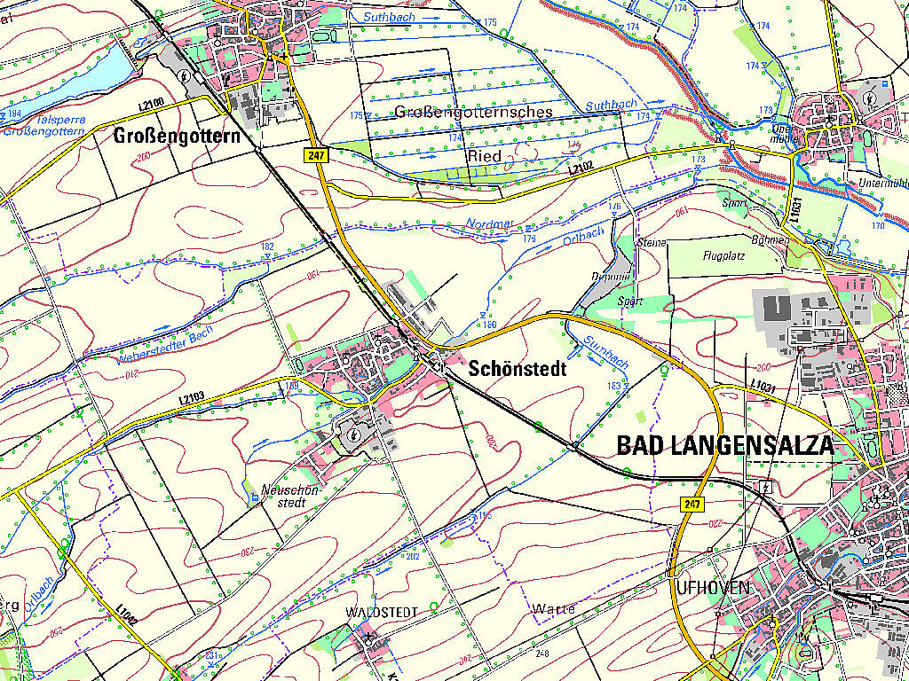 Kartenausschnitt aus der TK50 – Kartenblatt L4928 Bad Langensalza von 2017