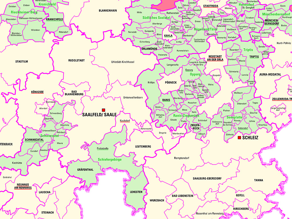 Kartenausschnitt aus der Gemeindegrenzenkarte 1:250 000
