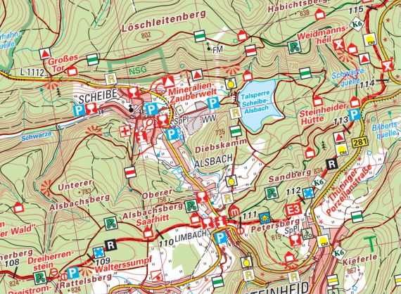 Ausschnitt aus Rennsteig-Wanderkarte bei Scheibe-Alsbach
