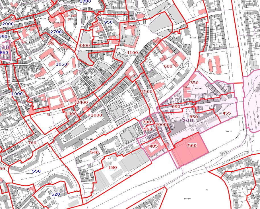 Bodenrichtwerte in der Erfurter Innenstadt mit einer Liegenschaftskarte als Hintegrundkarte