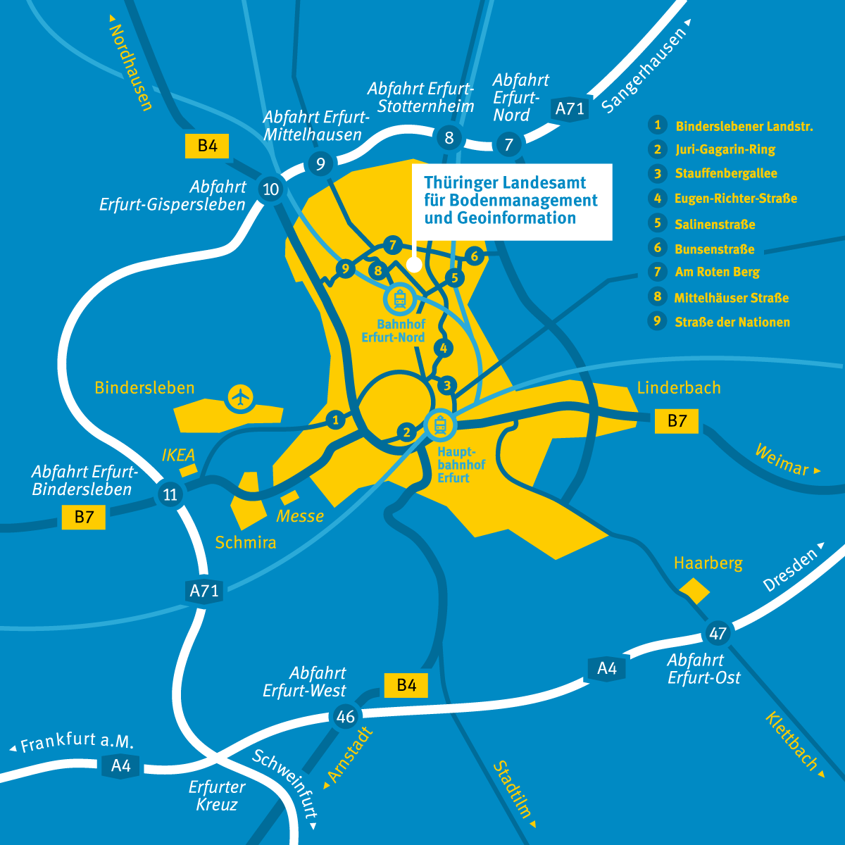Der Hauptsitz des TLBG, Darstellung im Stadtgebiet Erfurt
