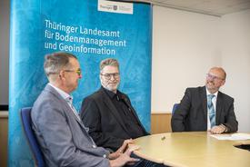 Uwe Köhler im Gespräch mit Vizepräsident Prof. Dr. Koppers und Prof. Dr. Baumann