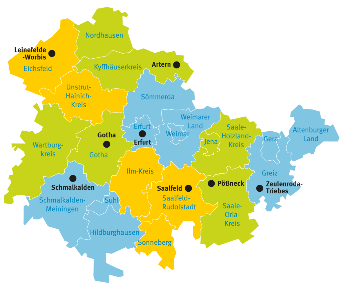 Karte der acht Katasterbereiche des TLBG und ihrer Zuständigkeitsbereiche Karte der acht Katasterbereiche des TLBG und ihrer Zuständigkeitsbereiche