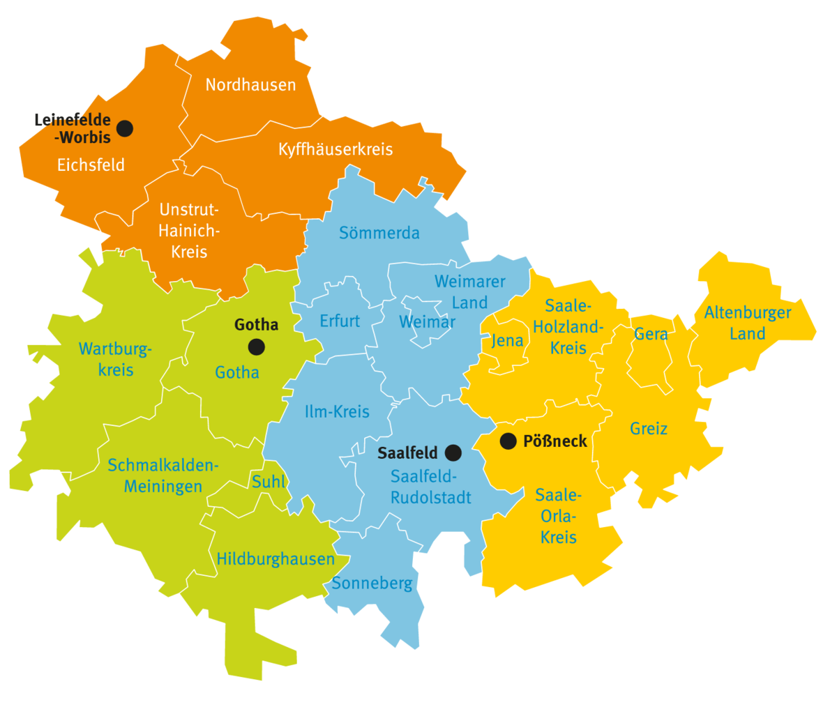 Gebietsübersicht der Bodenordnung in Thüringen mit ihren Zuständigkeiten