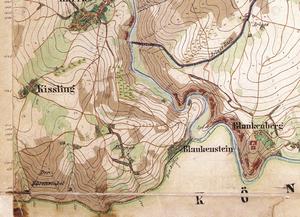 Kartenausschnitt einer historischen Karte mit den Orten Blankenstein und Kissling